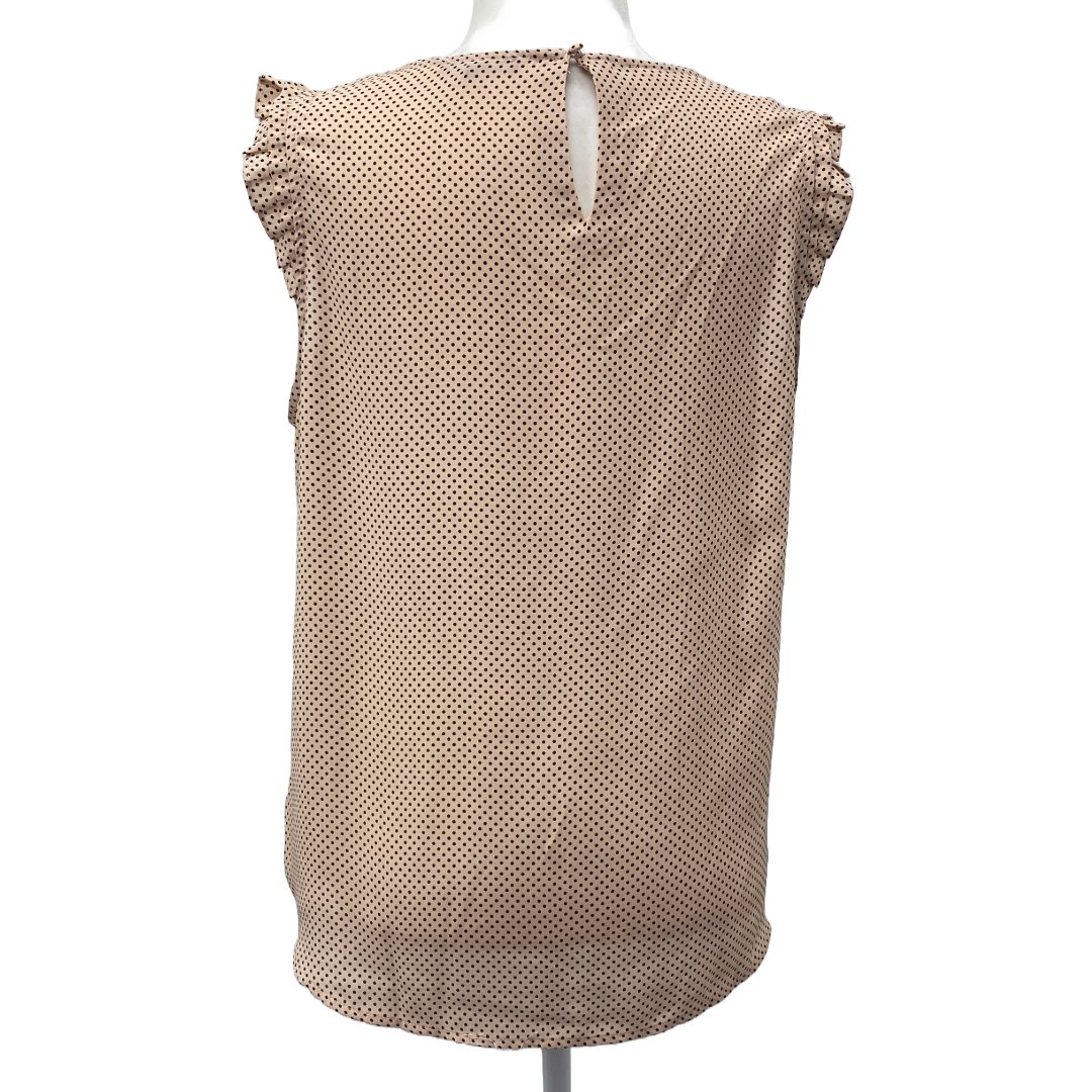 Adrianna Papell Women Polka Dot Blouse Medium Ruffle Sleeve Tan Office Top, Preowned - Image 3