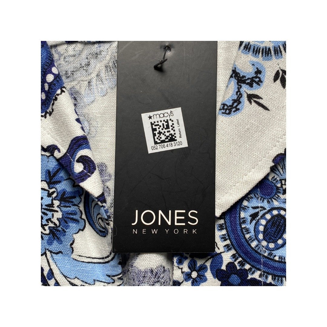 Jones New York Women’s Linen Paisley Blazer Blue White Cropped XS, Preowned - Image 7