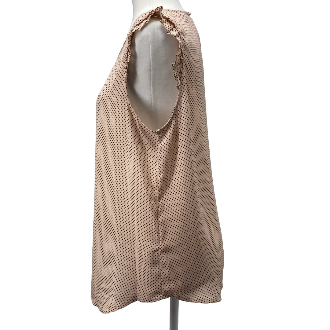 Adrianna Papell Women Polka Dot Blouse Medium Ruffle Sleeve Tan Office Top, Preowned - Image 2