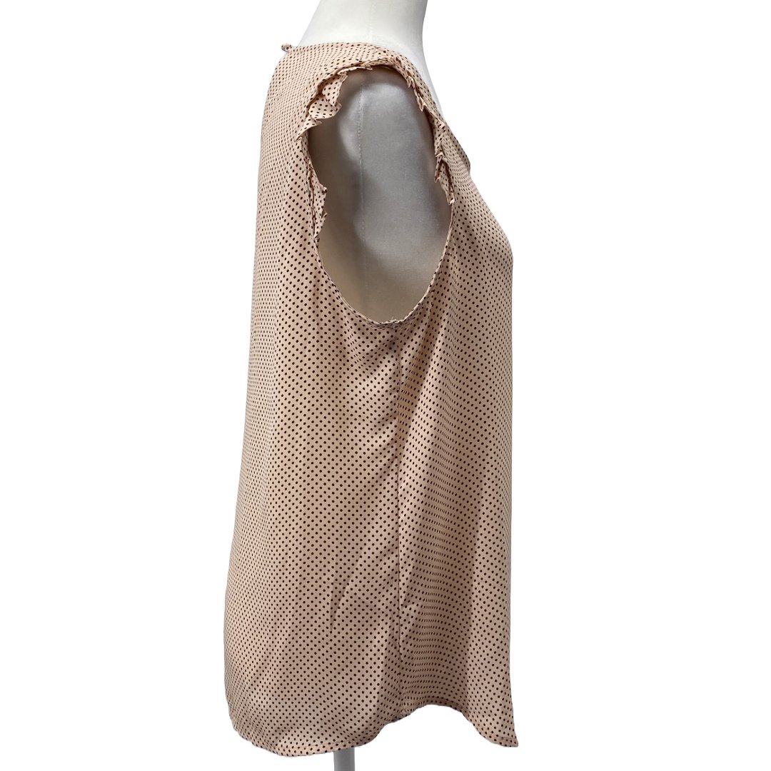 Adrianna Papell Women Polka Dot Blouse Medium Ruffle Sleeve Tan Office Top, Preowned - Image 4