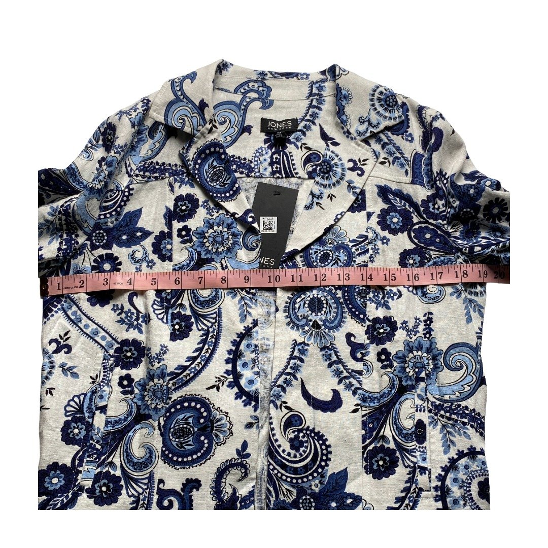 Jones New York Women’s Linen Paisley Blazer Blue White Cropped XS, Preowned - Image 10