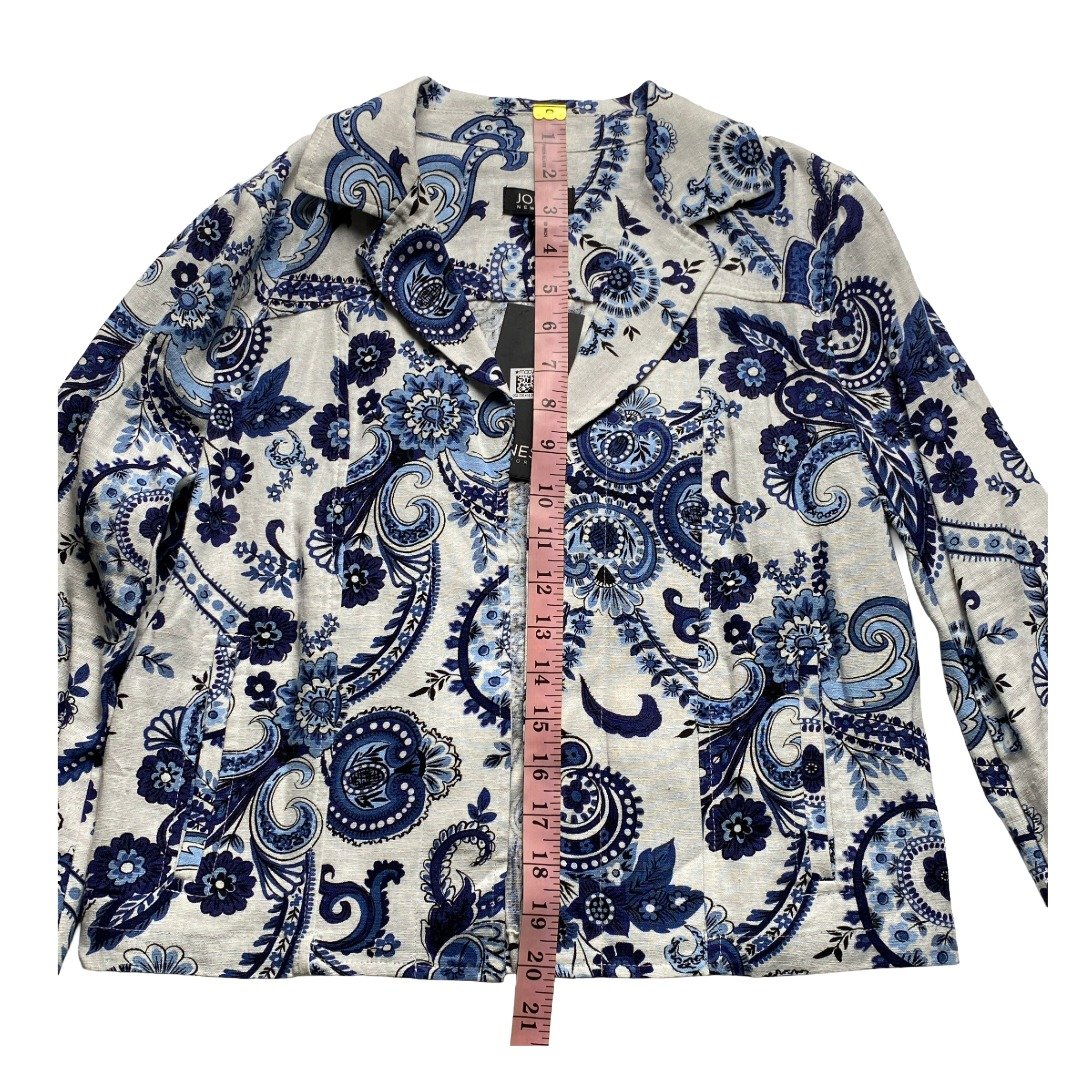 Jones New York Women’s Linen Paisley Blazer Blue White Cropped XS, Preowned - Image 9