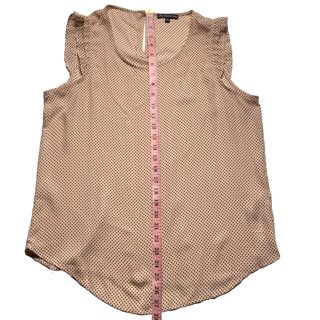 Adrianna Papell Women Polka Dot Blouse Medium Ruffle Sleeve Tan Office Top, Preowned - Image 10