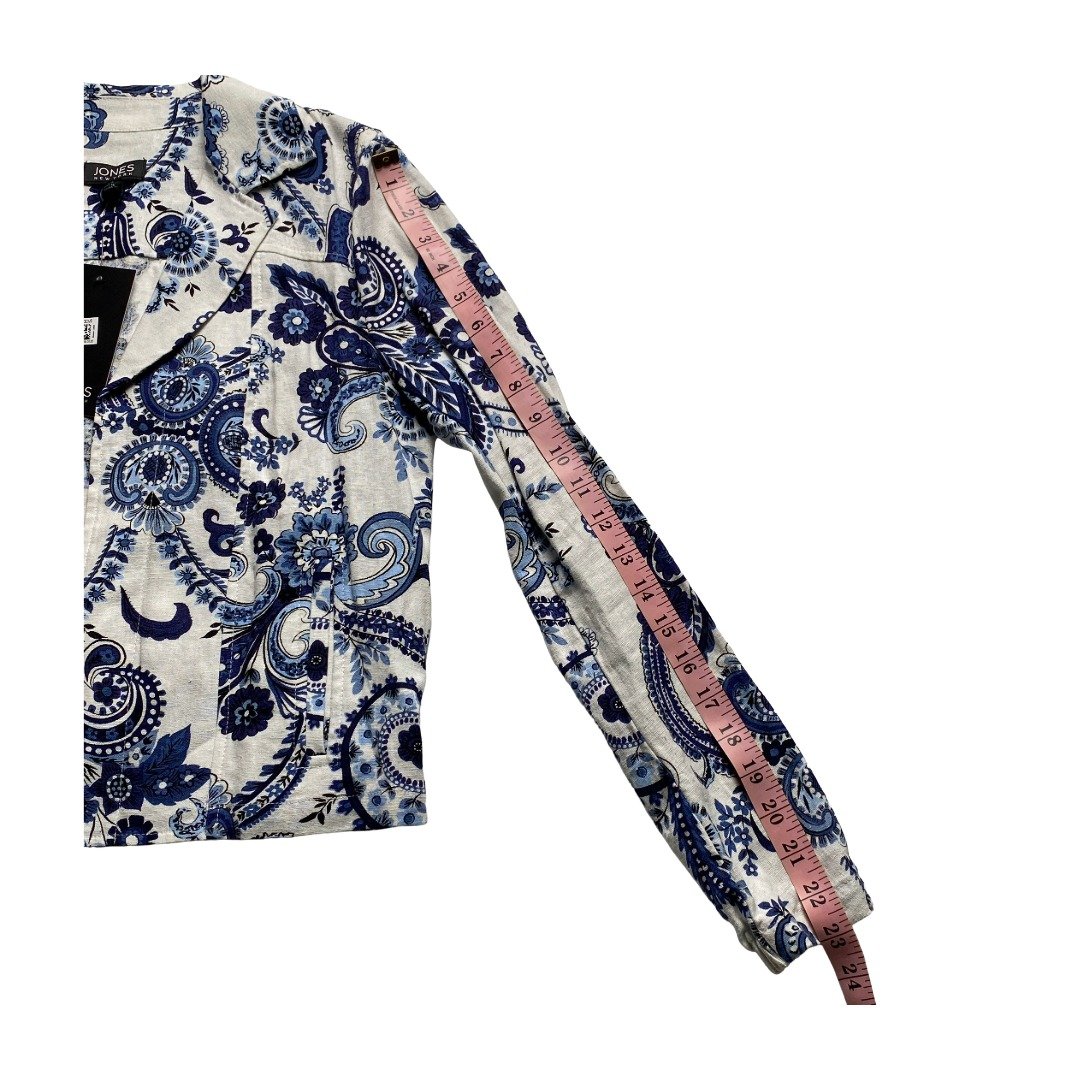 Jones New York Women’s Linen Paisley Blazer Blue White Cropped XS, Preowned - Image 11