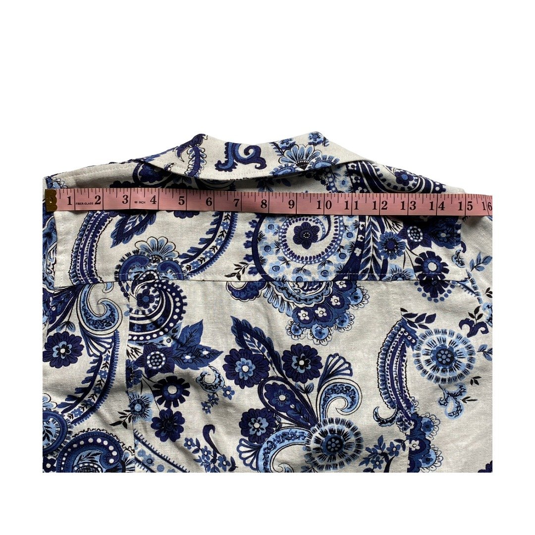 Jones New York Women’s Linen Paisley Blazer Blue White Cropped XS, Preowned - Image 12
