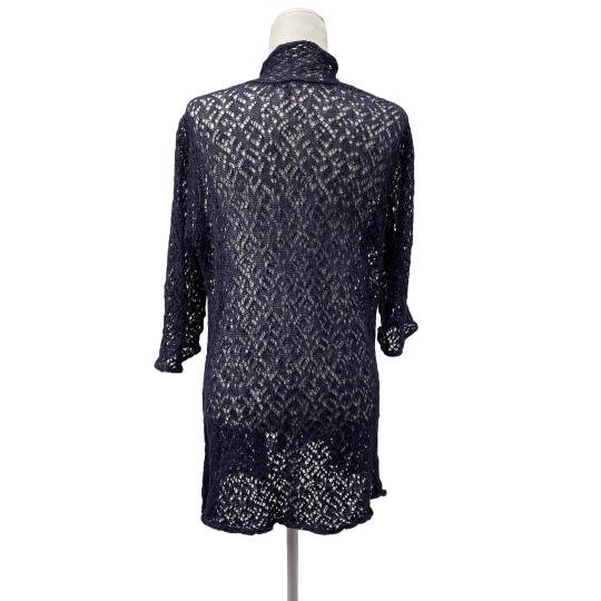 Linen Metallic Open Front Cardigan Navy Blue