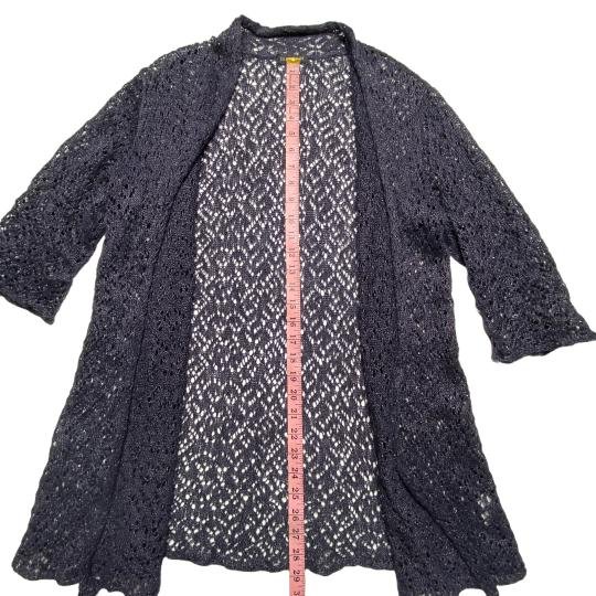Linen Metallic Open Front Cardigan Navy Blue