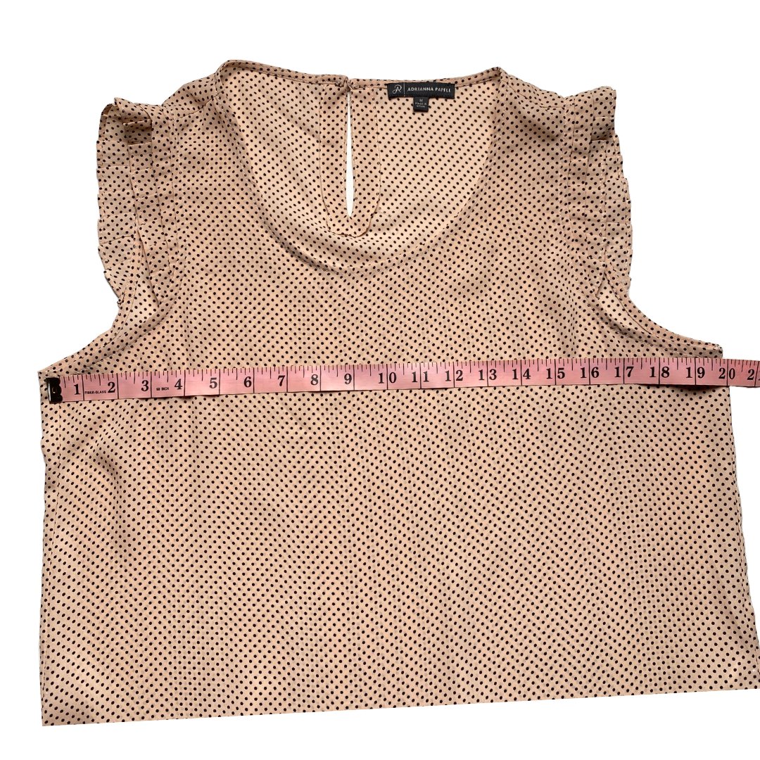 Adrianna Papell Women Polka Dot Blouse Medium Ruffle Sleeve Tan Office Top, Preowned - Image 11