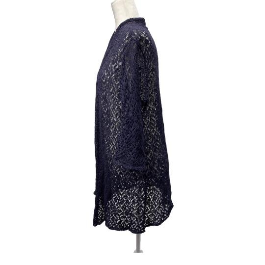 Linen Metallic Open Front Cardigan Navy Blue