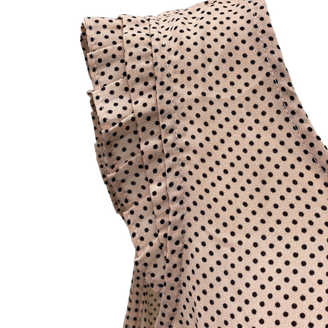 Adrianna Papell Women Polka Dot Blouse Medium Ruffle Sleeve Tan Office Top, Preowned - Image 5