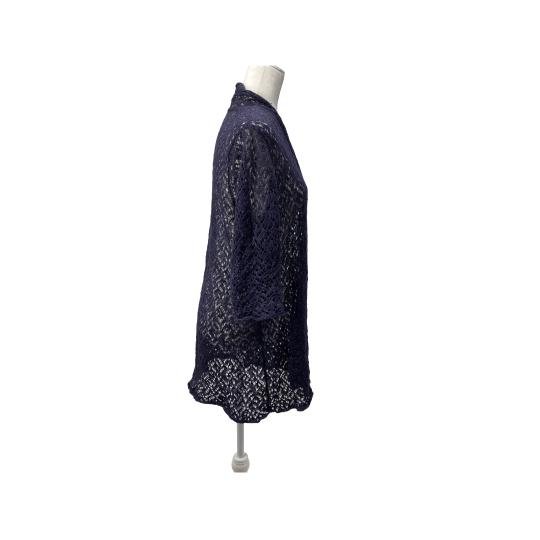 Linen Metallic Open Front Cardigan Navy Blue
