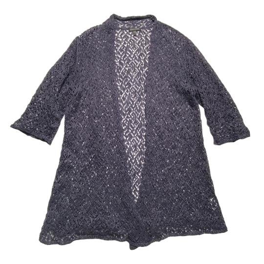 Linen Metallic Open Front Cardigan Navy Blue