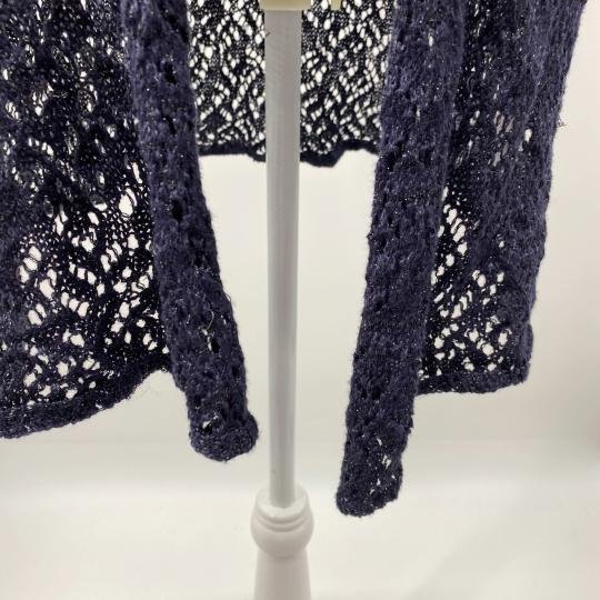 Linen Metallic Open Front Cardigan Navy Blue