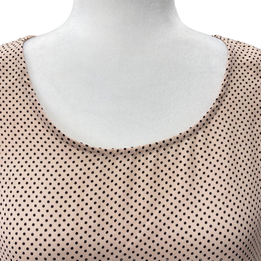 Adrianna Papell Women Polka Dot Blouse Medium Ruffle Sleeve Tan Office Top, Preowned - Image 6
