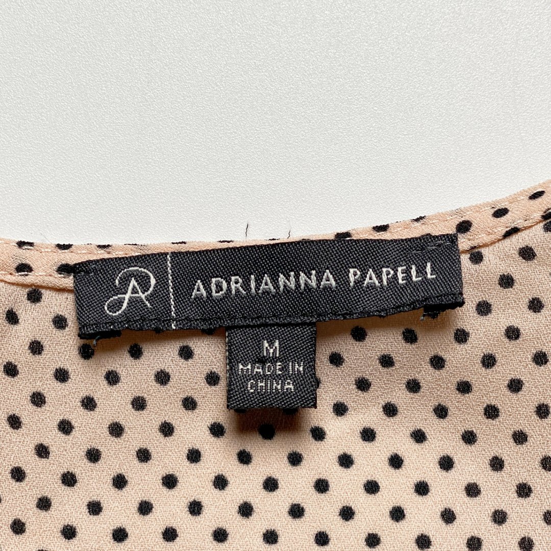 Adrianna Papell Women Polka Dot Blouse Medium Ruffle Sleeve Tan Office Top, Preowned - Image 7