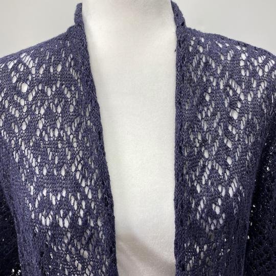 Linen Metallic Open Front Cardigan Navy Blue