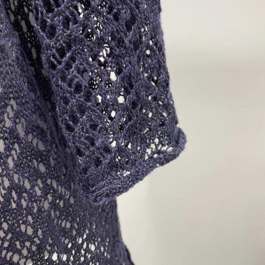 Linen Metallic Open Front Cardigan Navy Blue