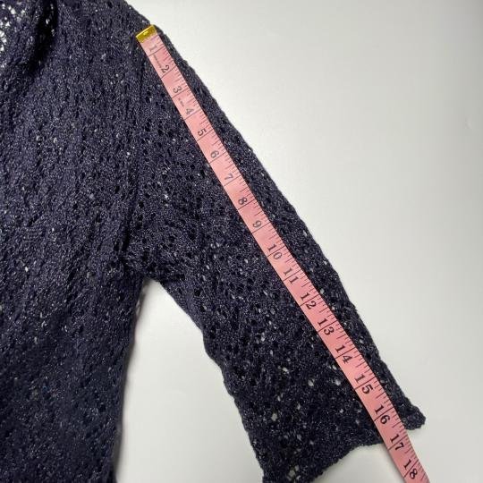 Linen Metallic Open Front Cardigan Navy Blue