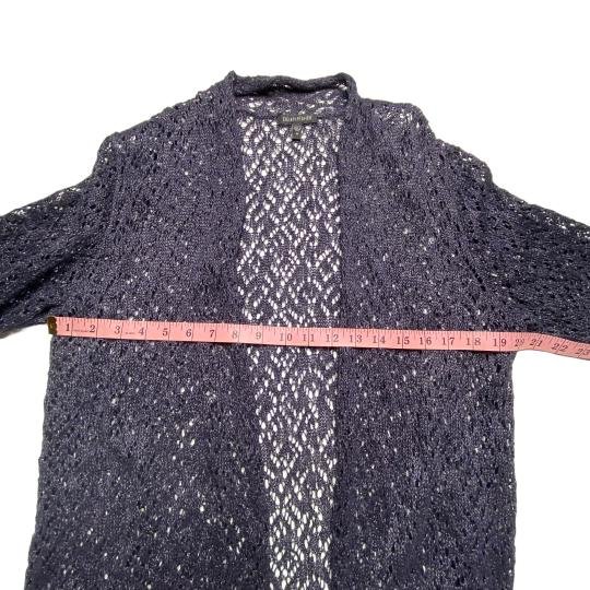 Linen Metallic Open Front Cardigan Navy Blue