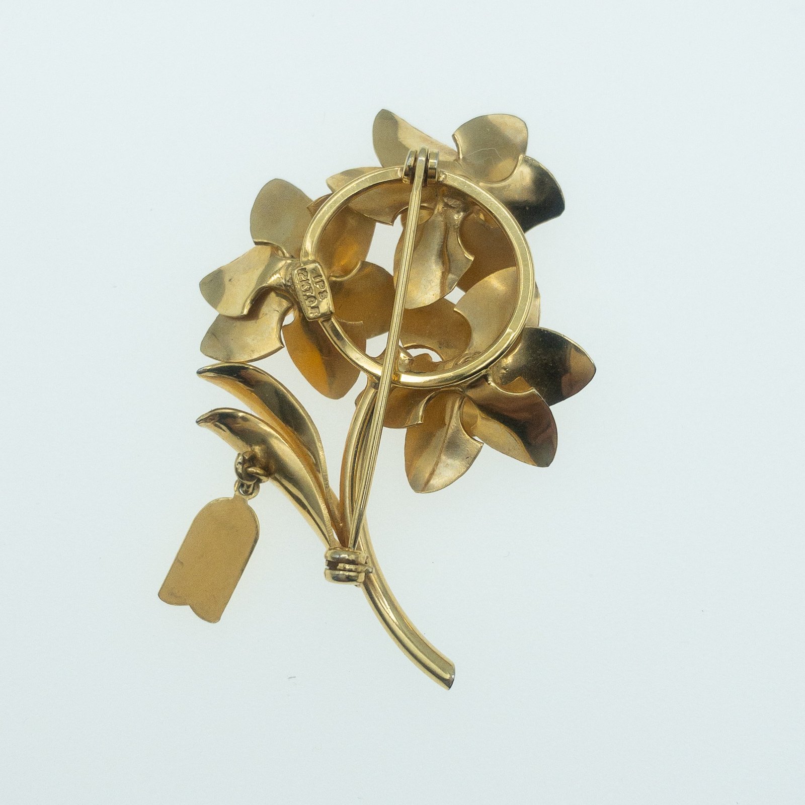 Vintage IPS Italy 12KT Gold Filled Narcissus Brooch Faux Pearls - Image 2