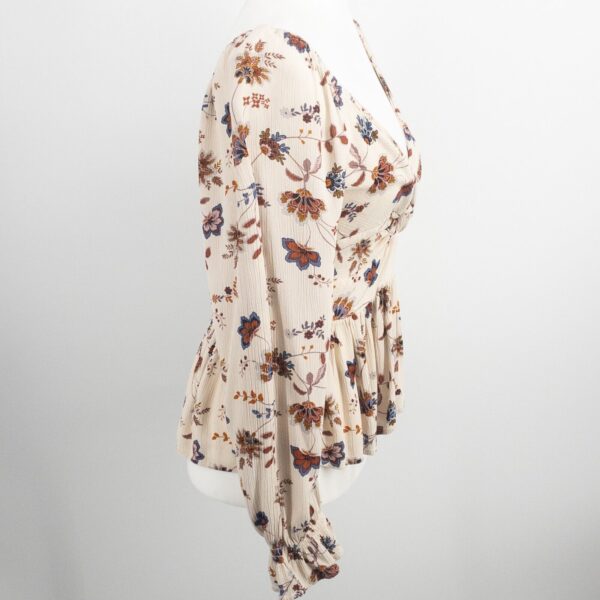 Alya Floral Top Knotted Ruffle Stretch Long Sleeve V-Neck Bohemian Blouse Rayon - Image 5