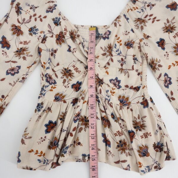 Alya Floral Top Knotted Ruffle Stretch Long Sleeve V-Neck Bohemian Blouse Rayon - Image 6