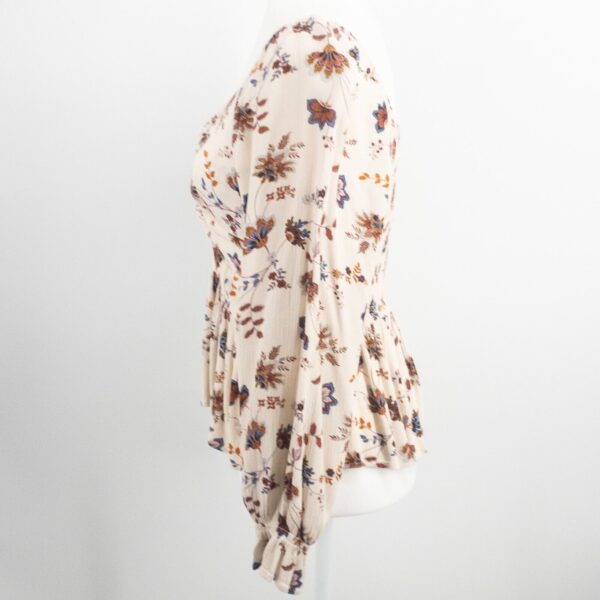Alya Floral Top Knotted Ruffle Stretch Long Sleeve V-Neck Bohemian Blouse Rayon - Image 3