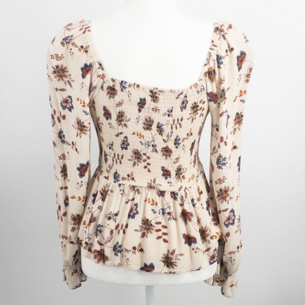 Alya Floral Top Knotted Ruffle Stretch Long Sleeve V-Neck Bohemian Blouse Rayon - Image 4
