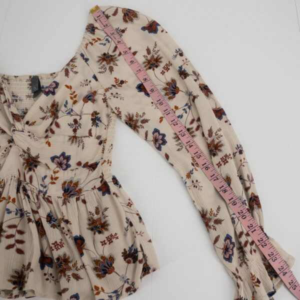 Alya Floral Top Knotted Ruffle Stretch Long Sleeve V-Neck Bohemian Blouse Rayon - Image 8