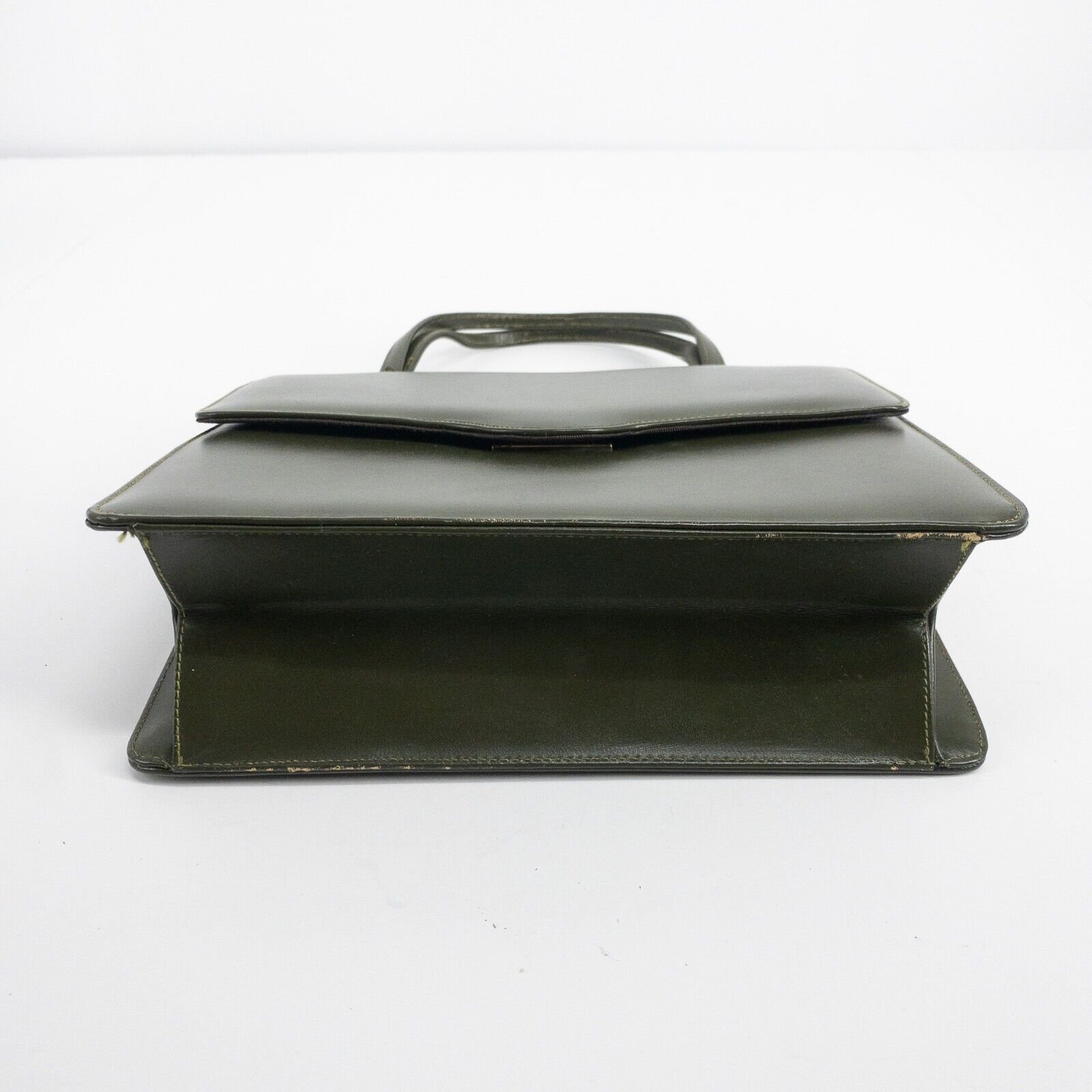 Vintage Handbag Purse Forest Green Gold Accents Zipper Pocket Inside 9" X 8" X 3 - Image 5