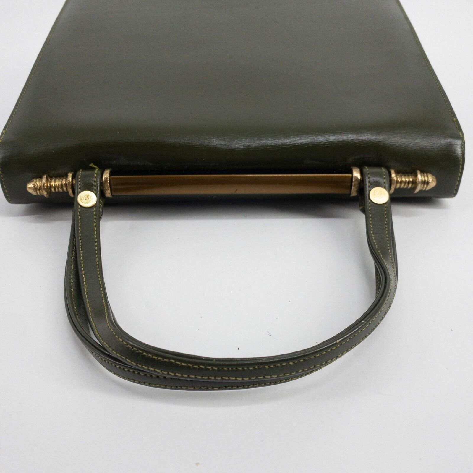 Vintage Handbag Purse Forest Green Gold Accents Zipper Pocket Inside 9" X 8" X 3 - Image 6