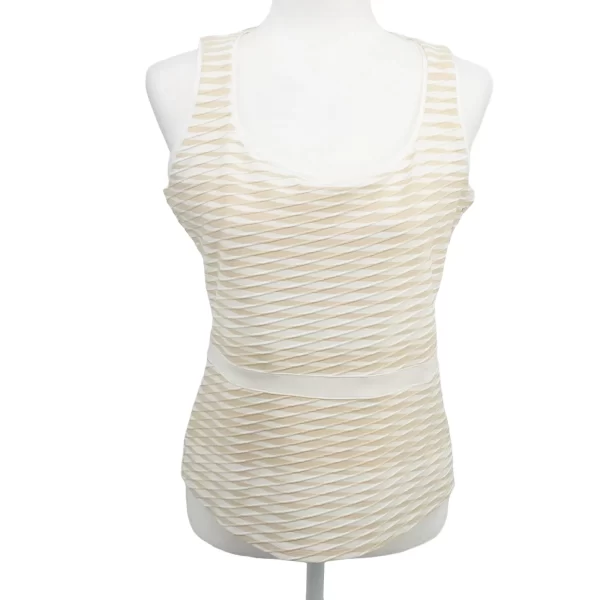 A photo of a Peplum Sleeveless Top in White and Cream color by White House Black Market. The size of the top is small.
