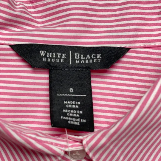 Pink and white striped stretch blouse by WHBM, professional and polished look