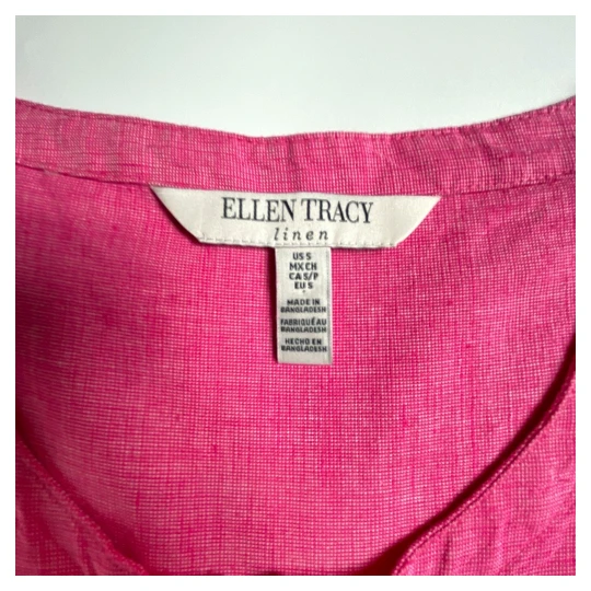 Ellen Tracy Womens Pink Linen Blend Top Small 3/4 Sleeve Zip Front - Image 5