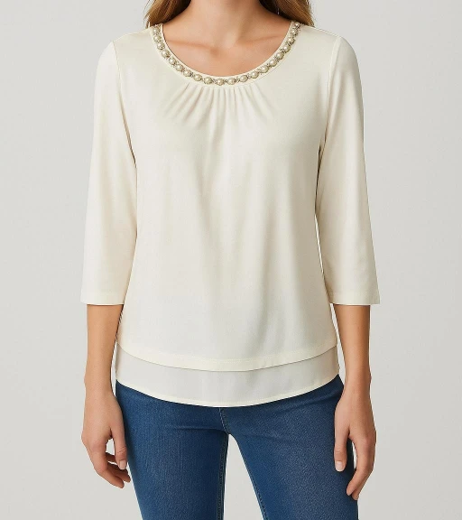 faux pearl embellished blouse