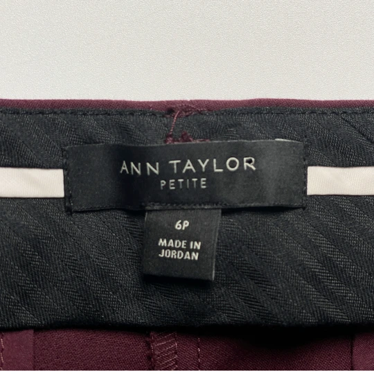 Ann Taylor Petite Ankle Pants Women 6P Burgundy Slim Career Button Hem, Preowned - Image 8