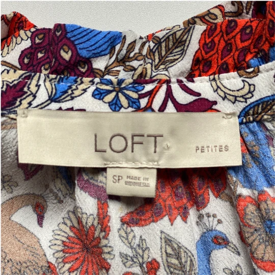 Loft Peacock Floral Blouse Cottagecore Romantic Ruffle Top - Image 13