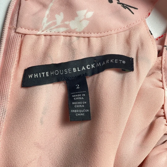 White House Black Market Peplum Blouse Women 2 Pink Floral Ruffle Neck - Image 8