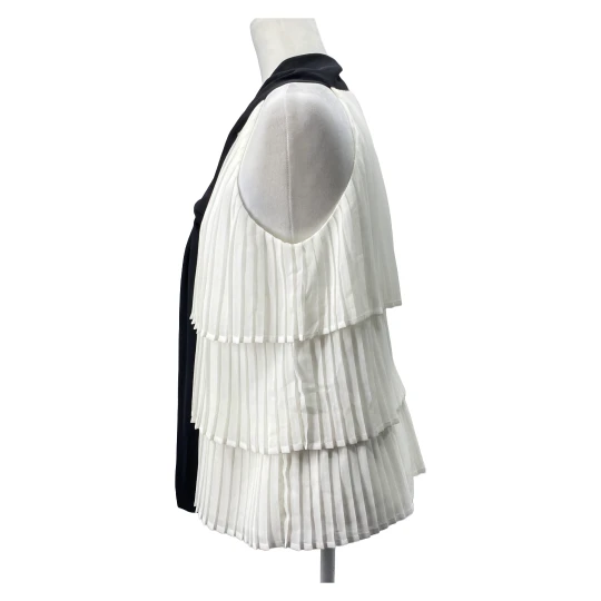 Elegant WHBM Tie-Neck Pleated Blouse Office Chic Tiered Top - Image 3