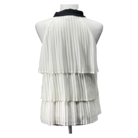 Elegant WHBM Tie-Neck Pleated Blouse Office Chic Tiered Top - Image 4