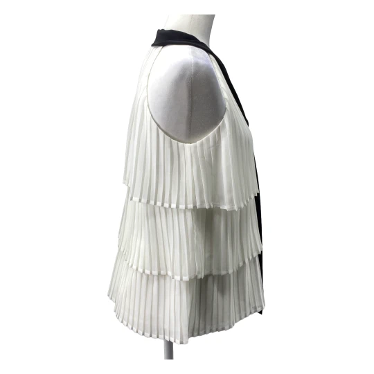 Elegant WHBM Tie-Neck Pleated Blouse Office Chic Tiered Top - Image 5