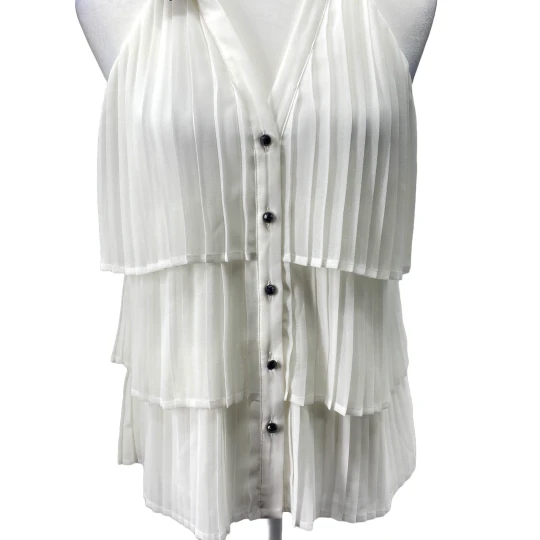 Elegant WHBM Tie-Neck Pleated Blouse Office Chic Tiered Top - Image 6