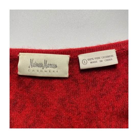 Luxury Neiman Marcus Cashmere Leopard Print Sweater Red V-Neck Size L - Image 5