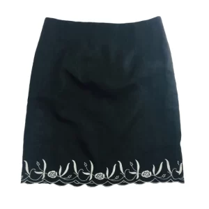 Black Linen Pencil Skirt Tribeca Studio Size 10 with White Floral Embroidered Hem – Pre-Owned Workwear